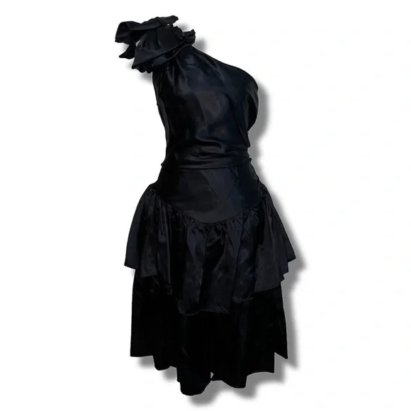 Vintage Black One Shoulder Tiered Dress - Picture 1 of 13